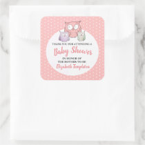 Cute Owl Woodland Pink Baby Shower It's a Girl Square Sticker