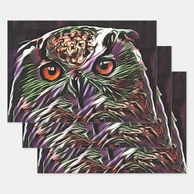 CUTE OWL   WRAPPING PAPER SHEETS (Set)