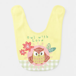 Cute Owl Yellow Baby Bib