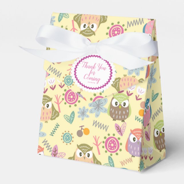 Cute Owl Yellow Favor Box (Front Side)