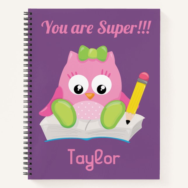 Cute Owl You are Super Purple Notebook (Front)