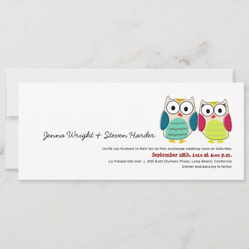 Cute Owls, 4x9 Wedding Invitation