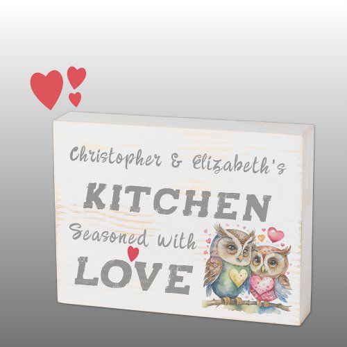 Cute owls add names love rustic kitchen grey wooden box sign
