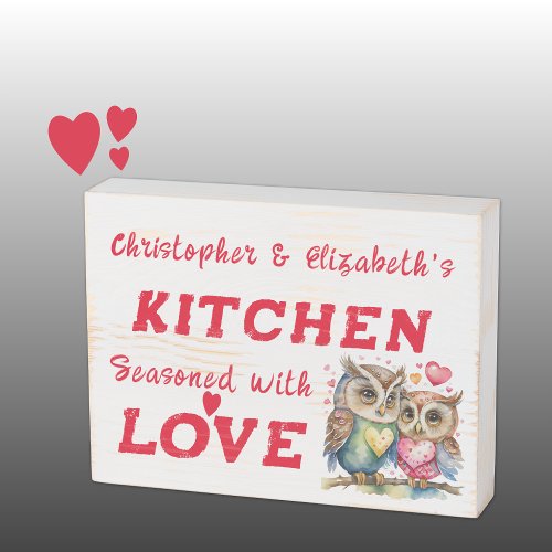 Cute owls add names love rustic kitchen red wooden box sign