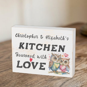 Cute owls add names love rustic kitchen wooden box sign