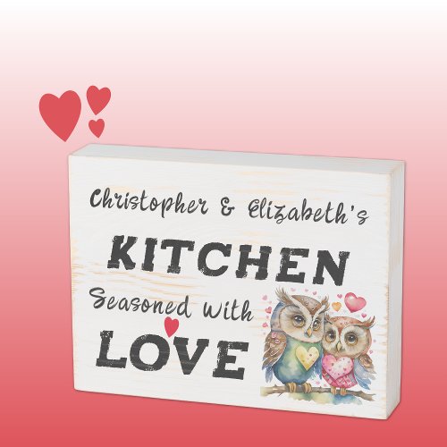 Cute owls add names love rustic kitchen wooden box sign
