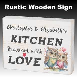 Cute owls add names love rustic kitchen wooden box sign