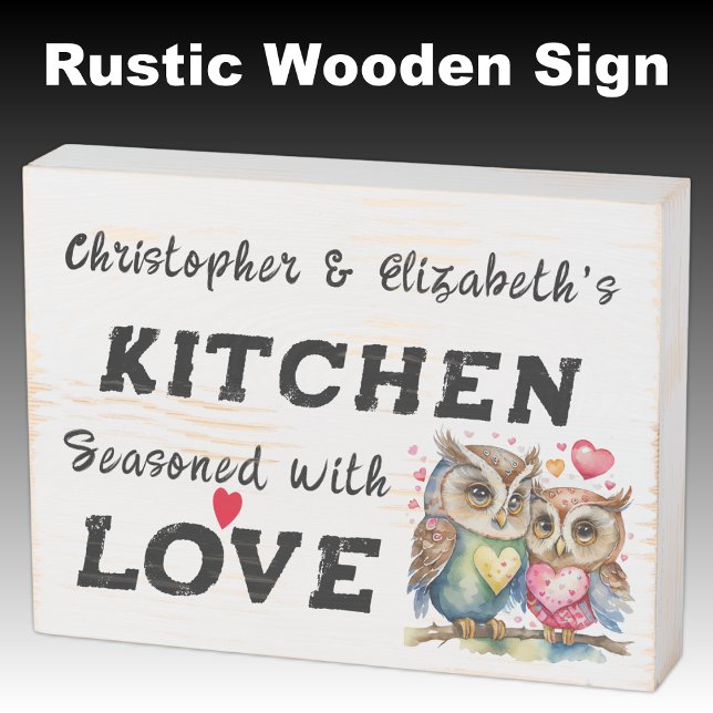 Cute owls add names love rustic kitchen wooden box sign (Creator Uploaded)