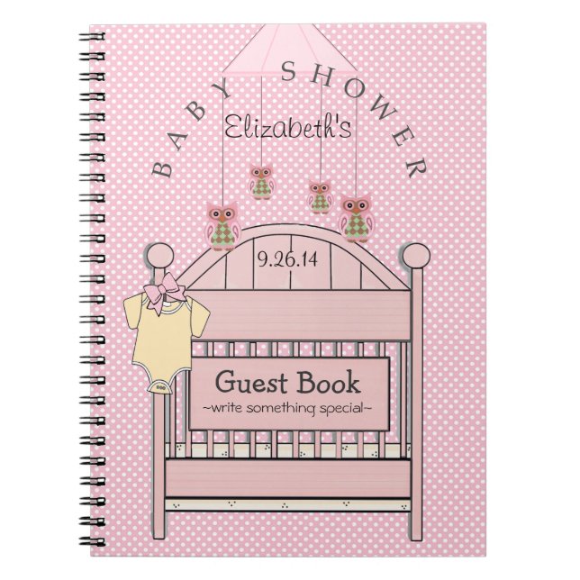 Cute Owls and Crib Baby Shower Guest Book- Notebook (Front)
