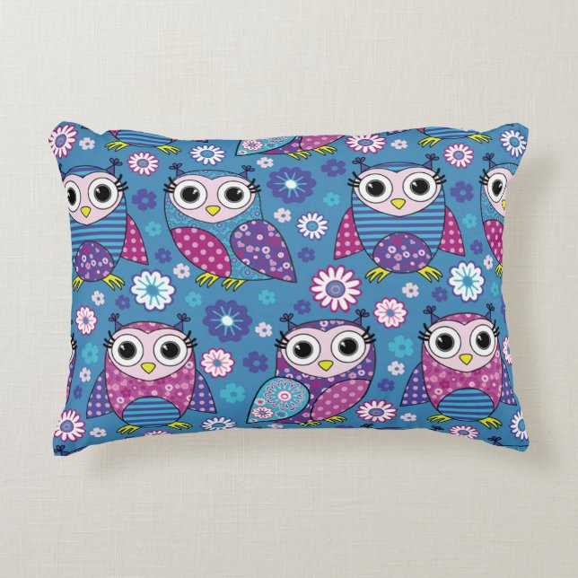 Cute Owls And Flowers Accent Pillow (Front)