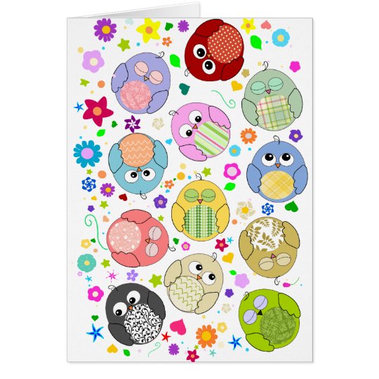 Cute Owls and Flowers pattern Card