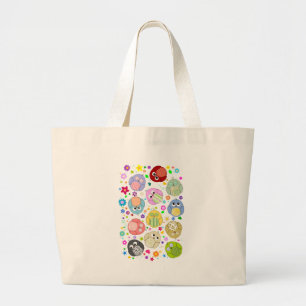 Cute Owls and Flowers pattern Large Tote Bag