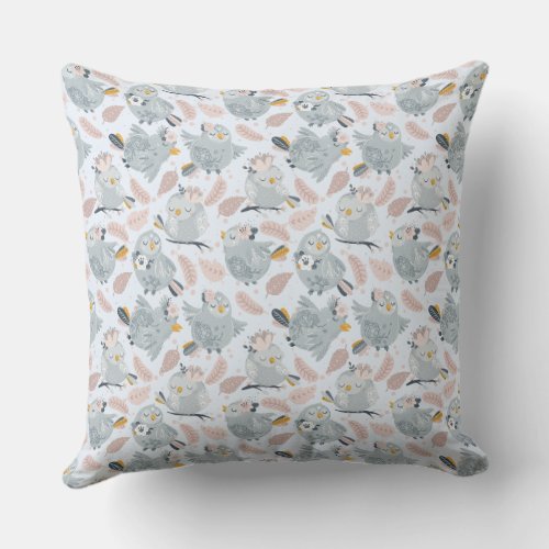 Cute owls and flowers throw pillow