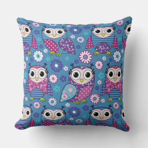 Cute Owls And Flowers Throw Pillow