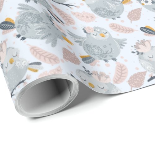 Cute owls and flowers wrapping paper