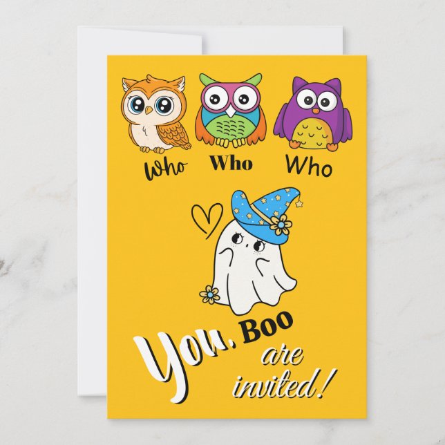 Cute Owls and Ghost Halloween Invitation (Front)