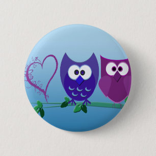 Cute Owls and Heart Pinback Button