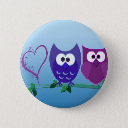 Cute Owls and Heart Pinback Button