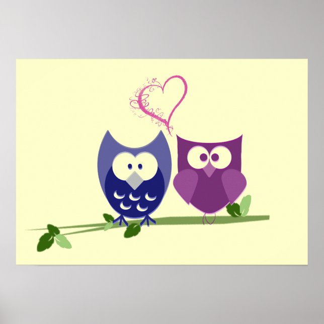 Cute Owls and Heart Poster (Front)