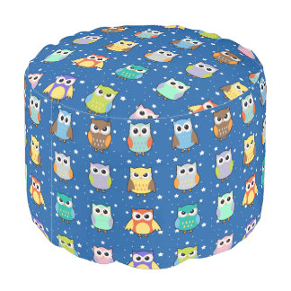 Cute Owls and Stars Pattern Pouf for Kids