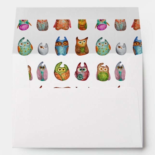 Cute Owls Animal Pretty Colorful Watercolor Envelope (Back (Bottom))