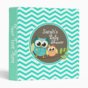 Cute Owls; Aqua Green Chevron Binder