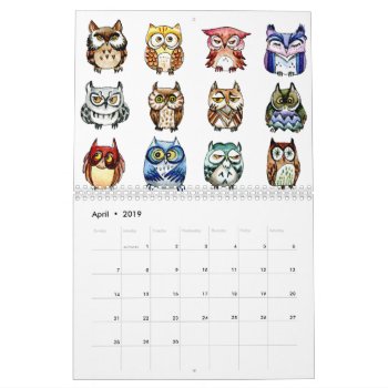 Cute Owls Art Calendar by IronicOwl at Zazzle