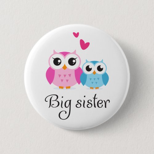 Cute owls big sister little brother cartoon button