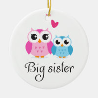 Cute owls big sister little brother cartoon ceramic ornament