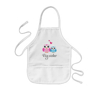 Cute owls big sister little brother cartoon kids' apron