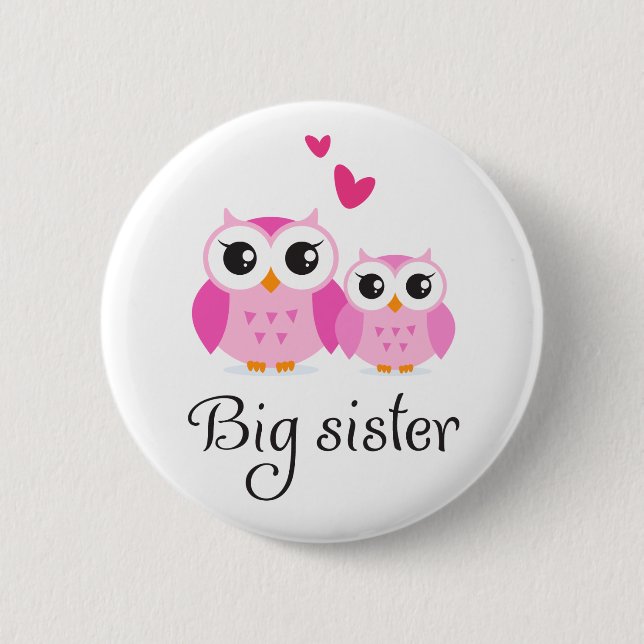 Cute owls big sister little sister cartoon button (Front)