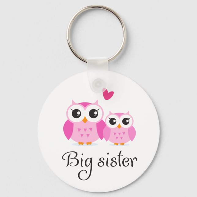 Cute owls big sister little sister cartoon keychain (Front)