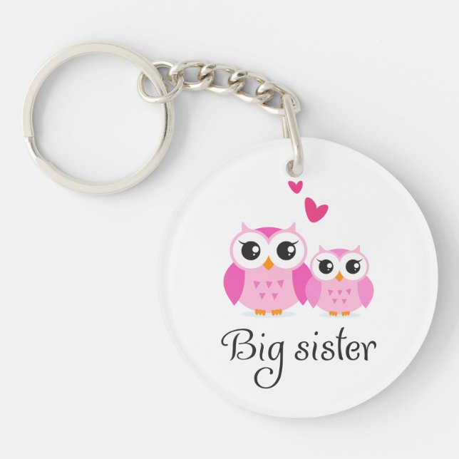 Cute owls big sister little sister cartoon keychain (Front)