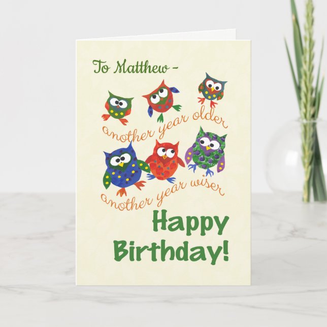 Cute Owls Birthday Card to Personalize (Front)