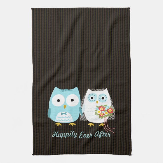 Cute Owls Bride and Groom - Happily Ever After Towel (Vertical)