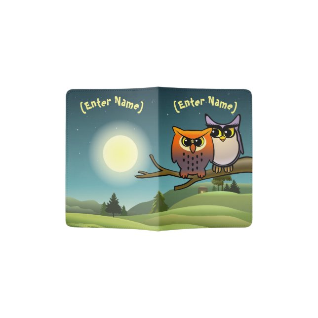 Cute Owls Cartoon Passport Holder (Opened)