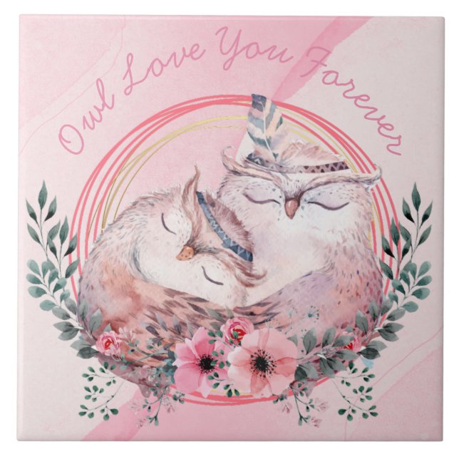 Cute Owls  Ceramic Tile (Front)