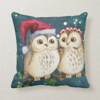 Cute Owls Christmas Throw PIllow Holiday Decor