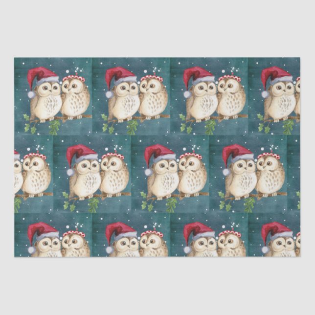 Cute Owls Christmas  Tissue Paper (Front)