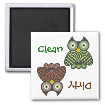 Cute Owls Clean Dirty Dishwasher Magnet by Hannahscloset at Zazzle