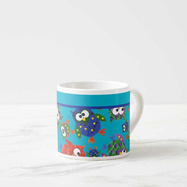 Cute Owls Colorful Small Espresso Mug (Front Right)
