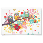 Cute Owls Colourful Floral Hearts Background Photo Print at Zazzle
