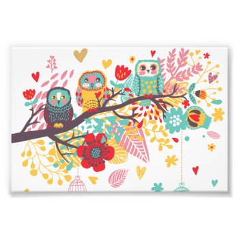 Cute Owls Colourful Floral Hearts Background Photo Print by TiagoMiguel at Zazzle