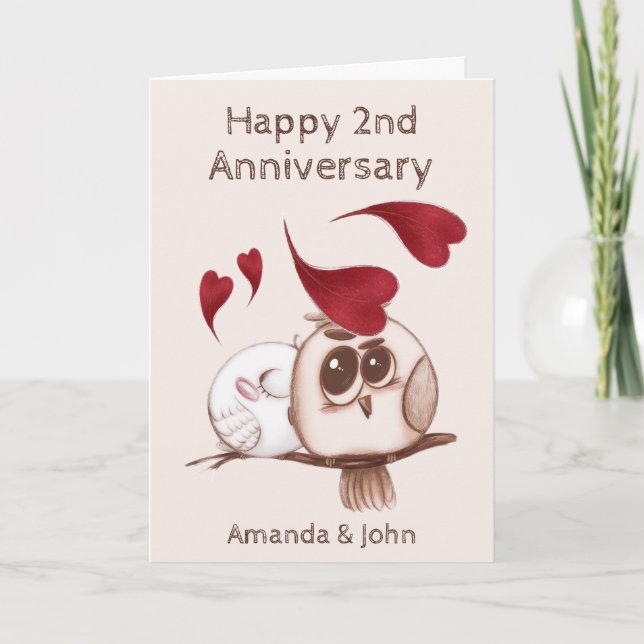 Cute Owls Couple Anniversary Personalized Card  (Front)