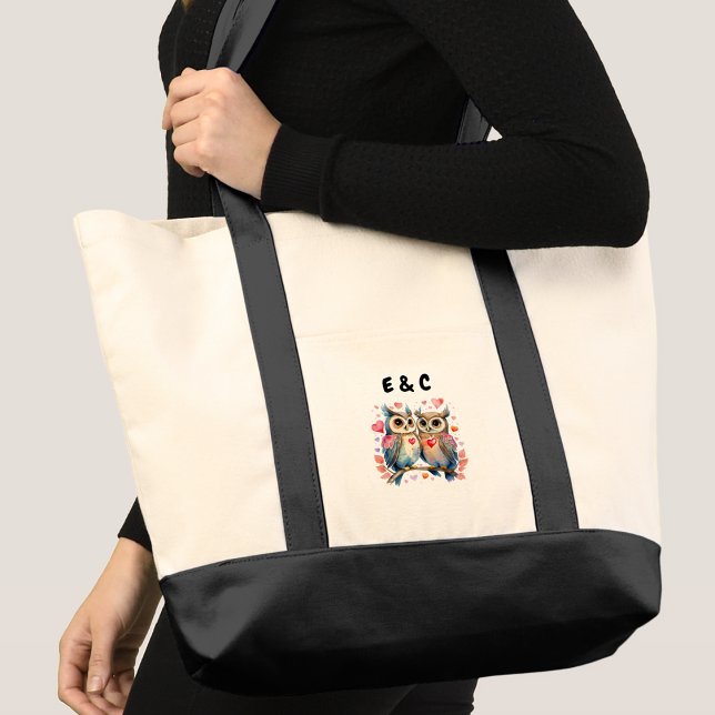 Cute owls couple initials tote bag (Creator Uploaded)