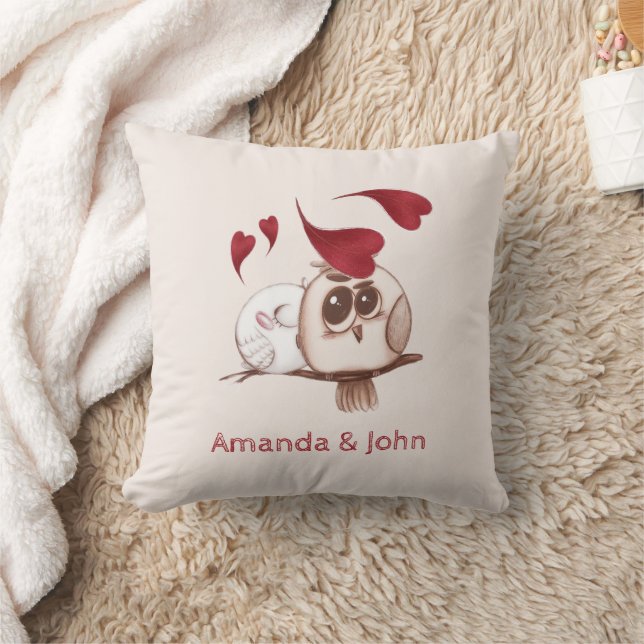 Cute Owls Couple Names Personalized Throw Pillow (Blanket)