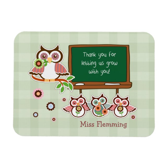 Cute Owls Custom Name Teacher Appreciation  Magnet (Horizontal)