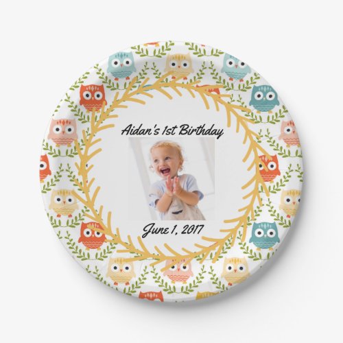 Cute Owls Custom Photo Party Plates