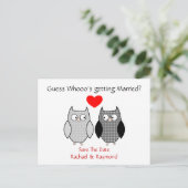 Cute Owls Custom Wedding Save the Date Post Card (Standing Front)