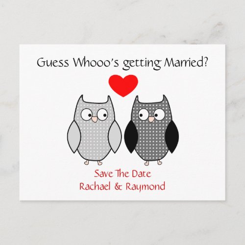 Cute Owls Custom Wedding Save the Date Post Card